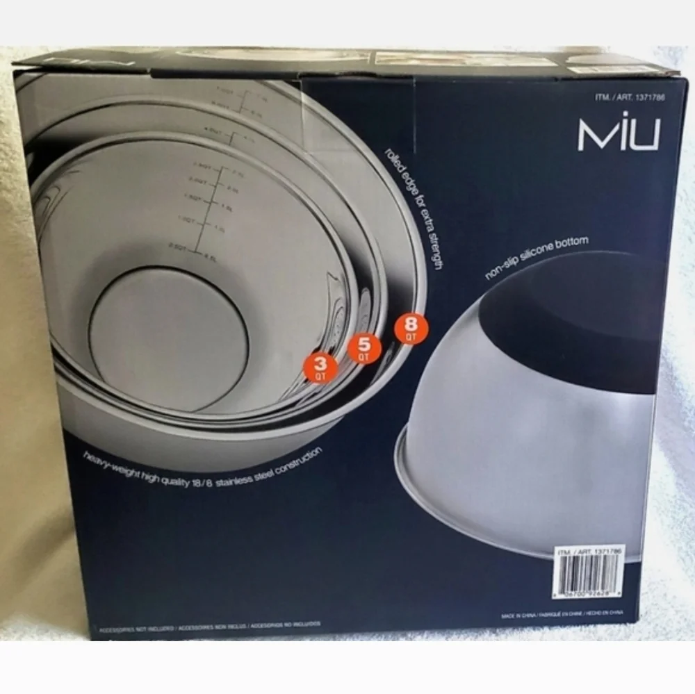 MIU, Set of 3 - 18/10 Stainless Steel Nest Mixing Bowls w Measuring Scale Marks